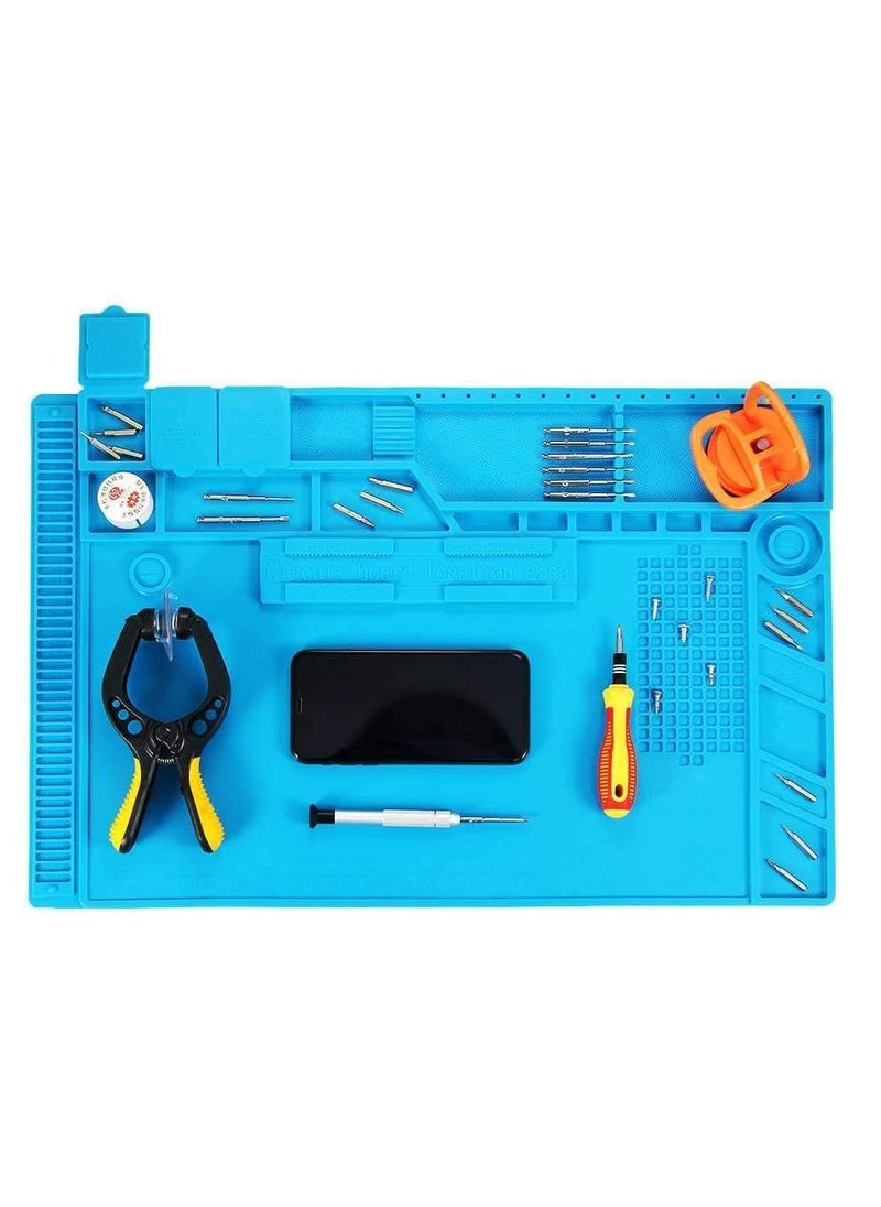 Rubik Silicone Repair Soldering Work Mat with 4 Magnetic Slots and Heat Resistant Repairing Work Station Non-skid Insulation Desk Pad Mat S-170 Blue  - Image 2