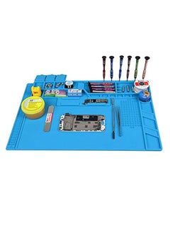 Rubik Silicone Repair Soldering Work Mat with 4 Magnetic Slots and Heat Resistant Repairing Work Station Non-skid Insulation Desk Pad Mat S-170 Blue  - Image 1