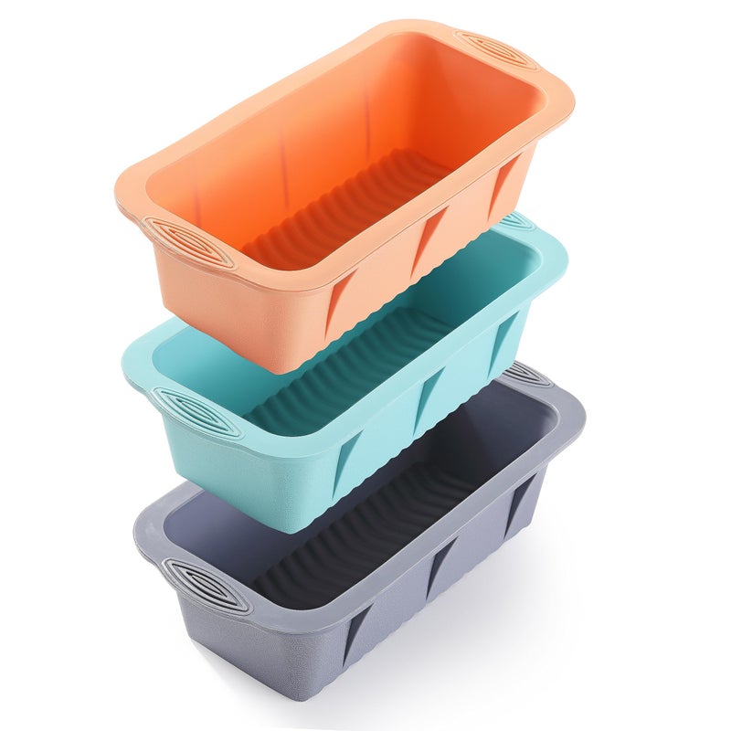 MONGSEW 3PCS Silicone Bread Loaf Pan, Non-Stick Bread Pans for Baking, Easy Release Loaf Pan, Great for Homemade Bread, Cakes, Brownies, Dishwasher Safe (3 Colors, Nesting Design) - Image 2