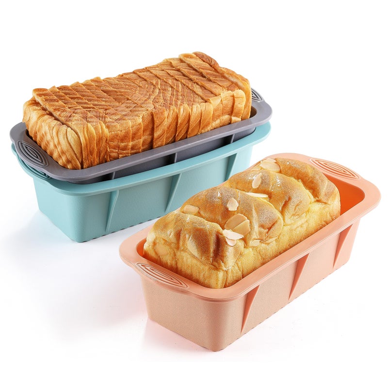 MONGSEW 3PCS Silicone Bread Loaf Pan, Non-Stick Bread Pans for Baking, Easy Release Loaf Pan, Great for Homemade Bread, Cakes, Brownies, Dishwasher Safe (3 Colors, Nesting Design) - Image 1