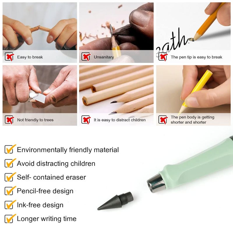 Ainiv Inkless Pencil with Eraser, 5 Sets Infinity Pencil Everlasting Pencil, Reusable Infinite Pencil with Extra 5 Eraser & 5 Replaceable Nibs, Endless Pencil for Home Office School Writing Drawing - Image 4