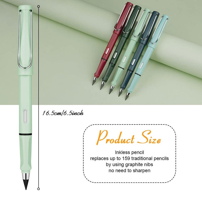 Ainiv Inkless Pencil with Eraser, 5 Sets Infinity Pencil Everlasting Pencil, Reusable Infinite Pencil with Extra 5 Eraser & 5 Replaceable Nibs, Endless Pencil for Home Office School Writing Drawing - Image 3