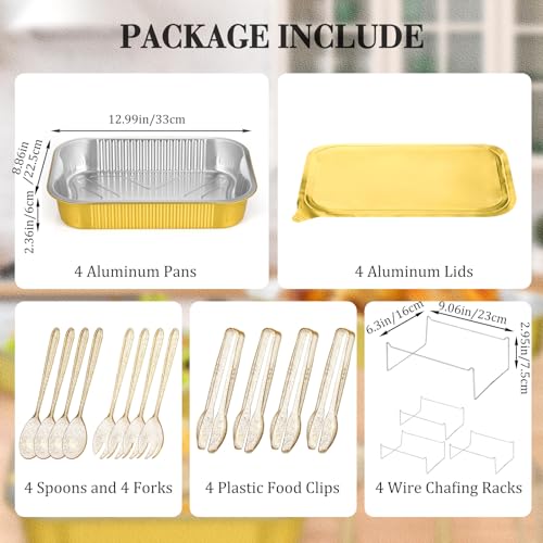 Maxcheck 4 Sets Disposable Chafing Dishes Buffet Set Chafer Wire Racks Buffet Stand Kit Dish Serving Trays Food Warmer Catering Supplies Included Serving Utensils and Stand (Small) - Image 2