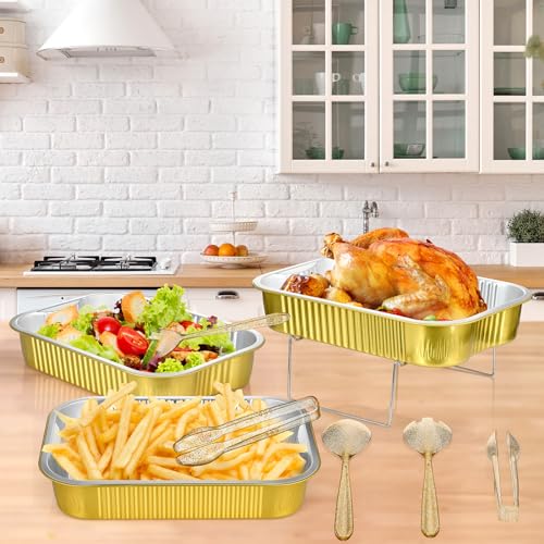 Maxcheck 4 Sets Disposable Chafing Dishes Buffet Set Chafer Wire Racks Buffet Stand Kit Dish Serving Trays Food Warmer Catering Supplies Included Serving Utensils and Stand (Small) - Image 4