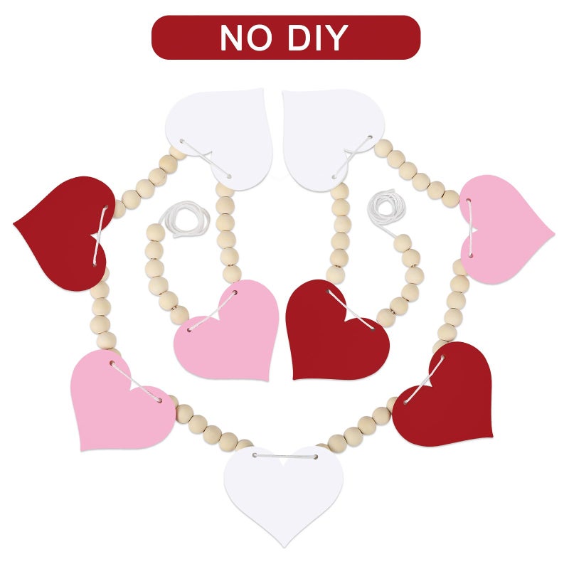 Hedeey 4.5 FT Valentines Day Heart Garland for Decorations, Wood Red Pink White Garland with Beads NO DIY, Hearts Valentineâ€™s Banner Garlands for Mantle, Fireplace, Party Home Decor ï¼ˆHeartï¼‰ - Image 2