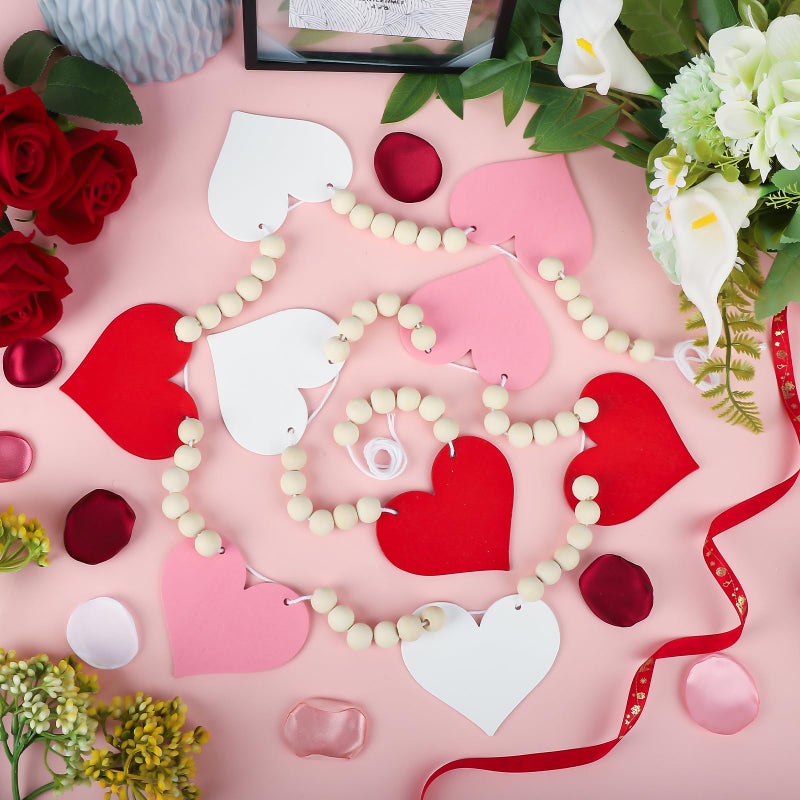 Hedeey 4.5 FT Valentines Day Heart Garland for Decorations, Wood Red Pink White Garland with Beads NO DIY, Hearts Valentineâ€™s Banner Garlands for Mantle, Fireplace, Party Home Decor ï¼ˆHeartï¼‰ - Image 5