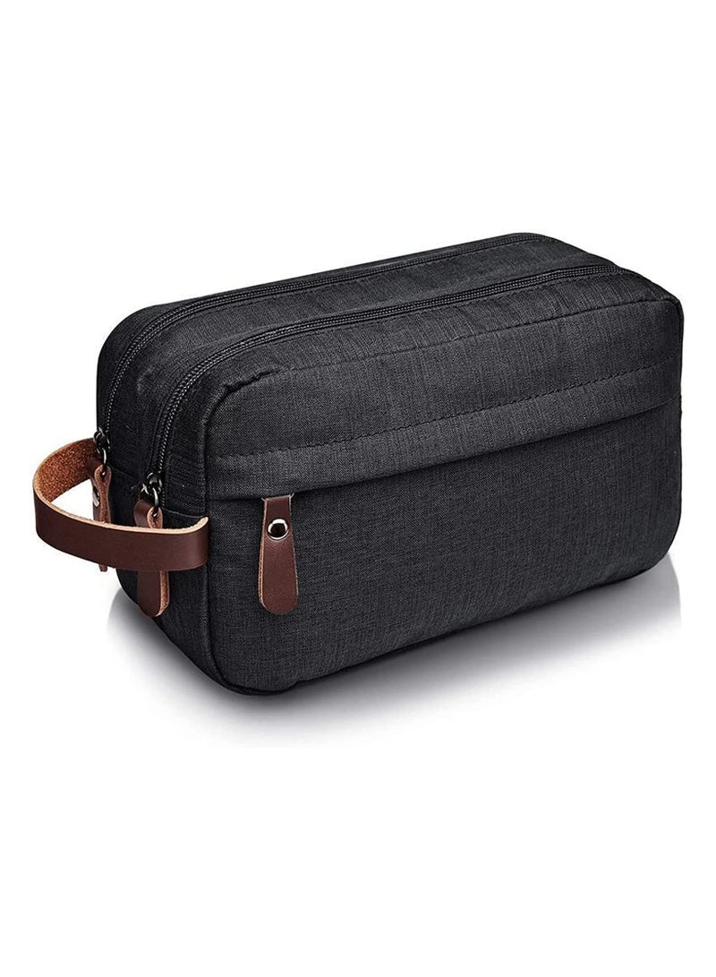 Travel Toiletry Bag for Men and Women, Large Waterproof Oxford Cloth Organizer, Foldable Hanging Double-layer Storage for Cosmetics and Shaving Essentials (Black)  - Image 1