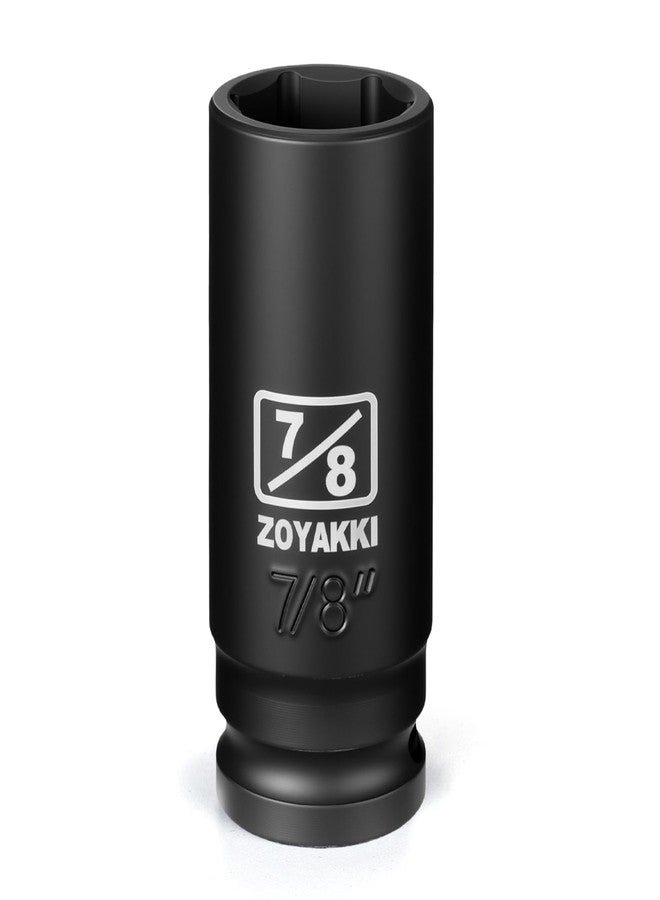 ZOYAKKI مقبس صدمات عميق سداسي النقاط من ZOYAKKI بقطر 1/2 بوصة - 7/8 بوصة (SAE)، CR-MO، مقبس صامولة محور بقطر 1/2 بوصة بست نقاط لسهولة إزالة صواميل عمود المحور (7/8 بوصة) - Image 1