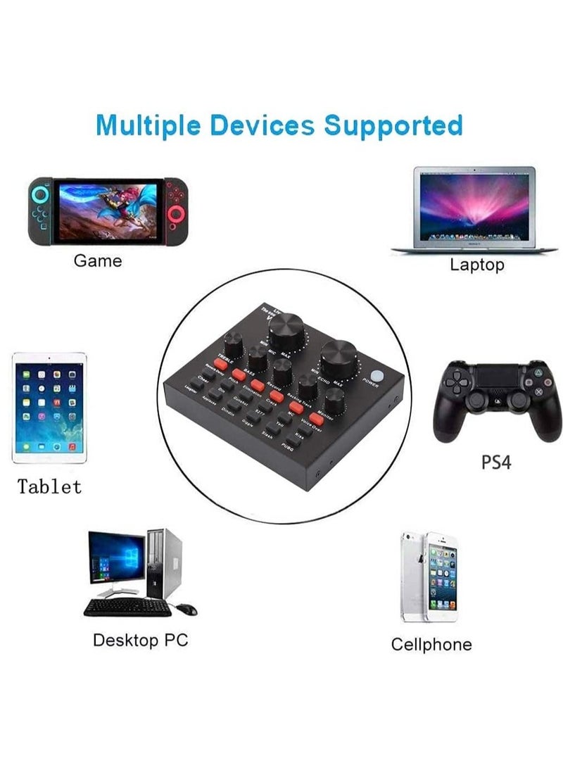 Professional Condenser Microphone With V8S Live Sound Card And Studio Recording Broadcasting Set Black/Gold - Image 5