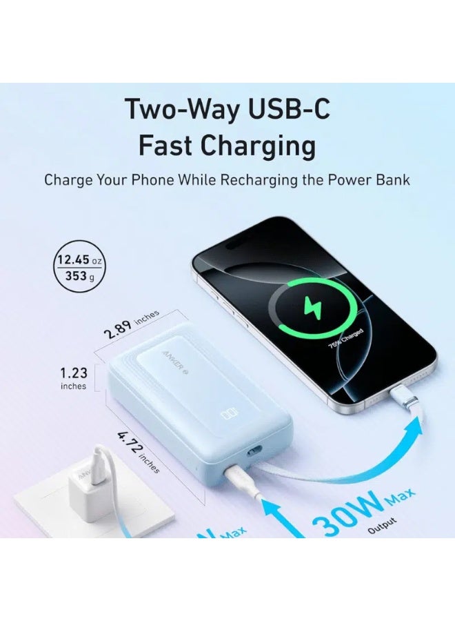 Anker Zolo A1689H31 Power Bank 20K 30W Built-In Cable Blue - Image 2