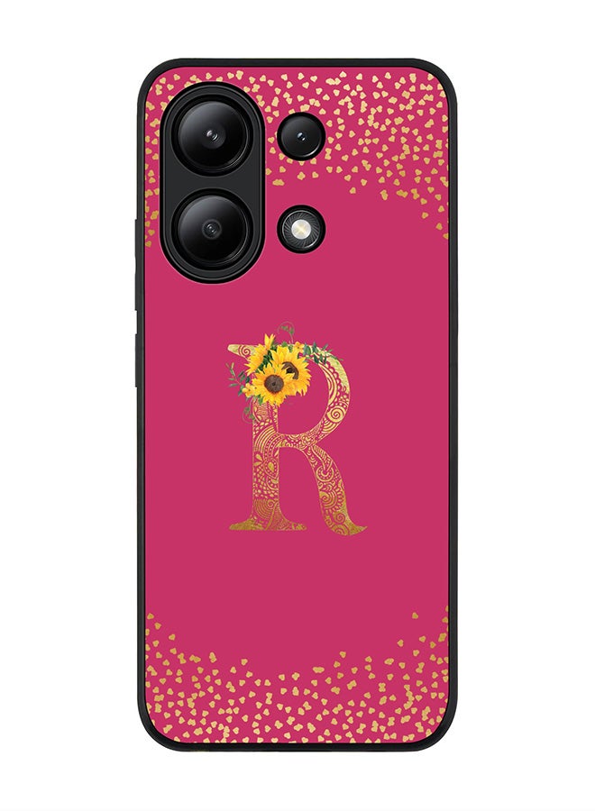 Stylizedd Rugged Black edge case for Xiaomi Redmi Note 13 4G, Custom Monogram Initial Letter Mandala Floral Pattern Alphabet - R ( Deep Pink Rose )  - Image 1