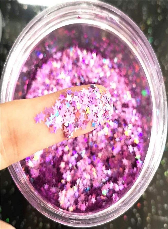 Tiny Stars Glitter Confetti 3mm Stars Confetti Laser Sequins for Party Decoration, DIY Crafts, Premium Nail Art, Body Art Eye Bling - 10g,Holographic Light Purple