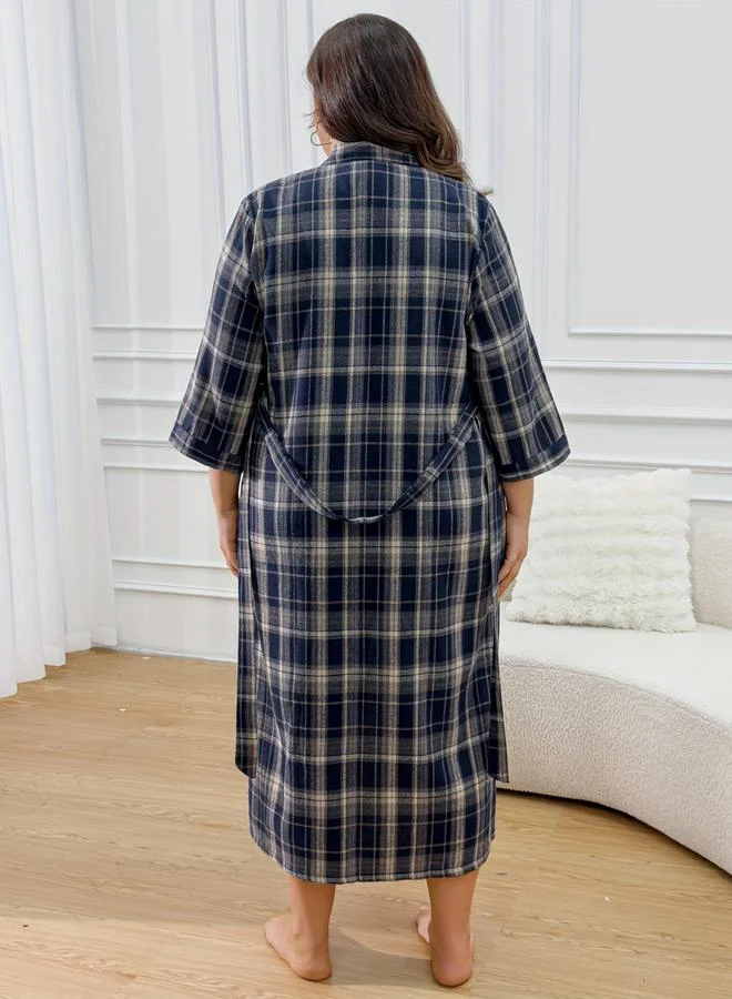 Take Two  Plus Size Plaid Robe with Tie-Belt for Women | Best Price UAE