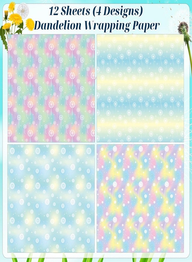 Pineraap 12 Sheets Dandelion Flower Wrapping Paper Gradient Pastel Gift Wrap Folded Flat Decorative Art Paper for Birthday Baby Shower Wedding Gift Packing, 19.7 x 27.6 Inch - Image 3