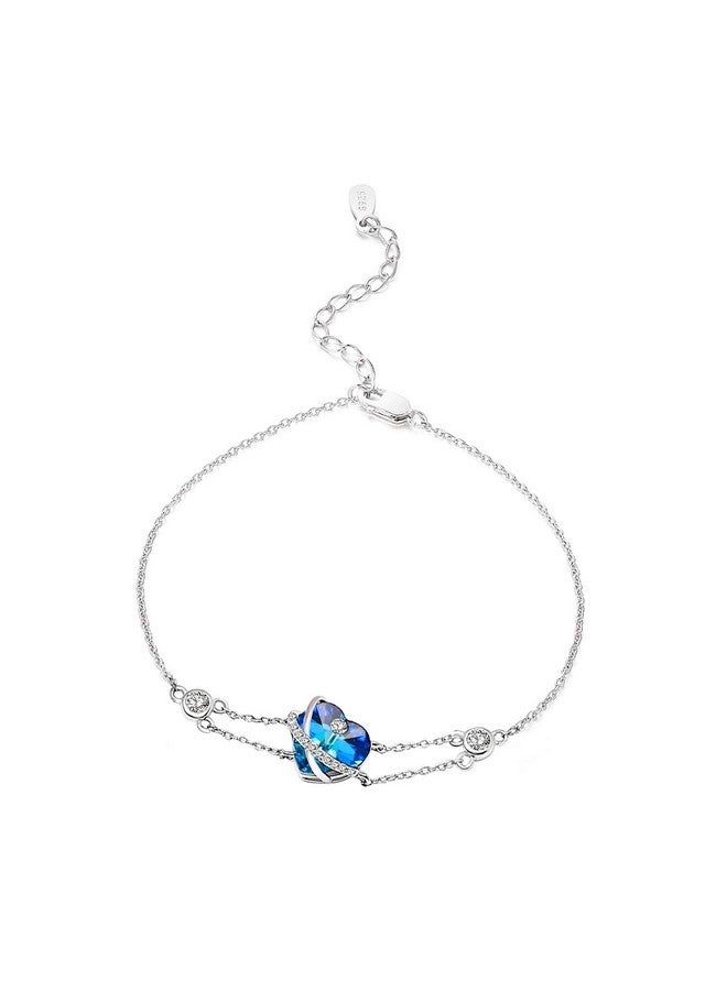 AOBOCO I Love You Jewelry Sterling Silver Blue Purple Love Heart Bangle Bracelet Embellished With Crystals From Austria Fine Anniversary Birthday Jewelry Gifts For Women (04 Blue Bracelet) - Image 1