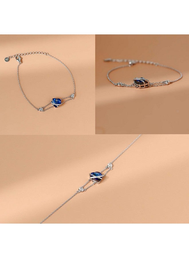 AOBOCO I Love You Jewelry Sterling Silver Blue Purple Love Heart Bangle Bracelet Embellished With Crystals From Austria Fine Anniversary Birthday Jewelry Gifts For Women (04 Blue Bracelet) - Image 3