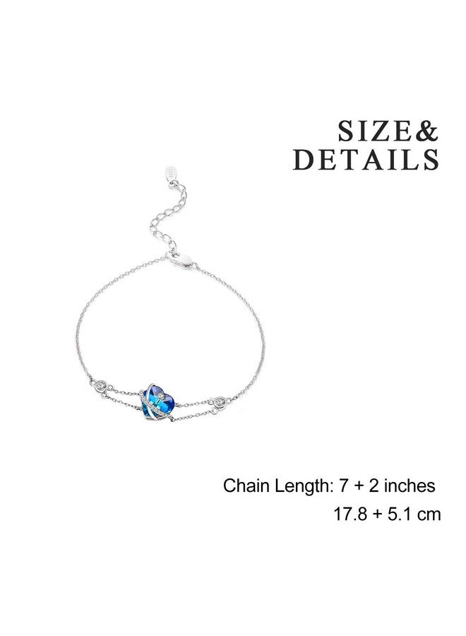 AOBOCO I Love You Jewelry Sterling Silver Blue Purple Love Heart Bangle Bracelet Embellished With Crystals From Austria Fine Anniversary Birthday Jewelry Gifts For Women (04 Blue Bracelet) - Image 5