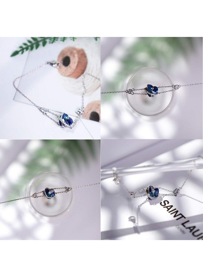 AOBOCO I Love You Jewelry Sterling Silver Blue Purple Love Heart Bangle Bracelet Embellished With Crystals From Austria Fine Anniversary Birthday Jewelry Gifts For Women (04 Blue Bracelet) - Image 2