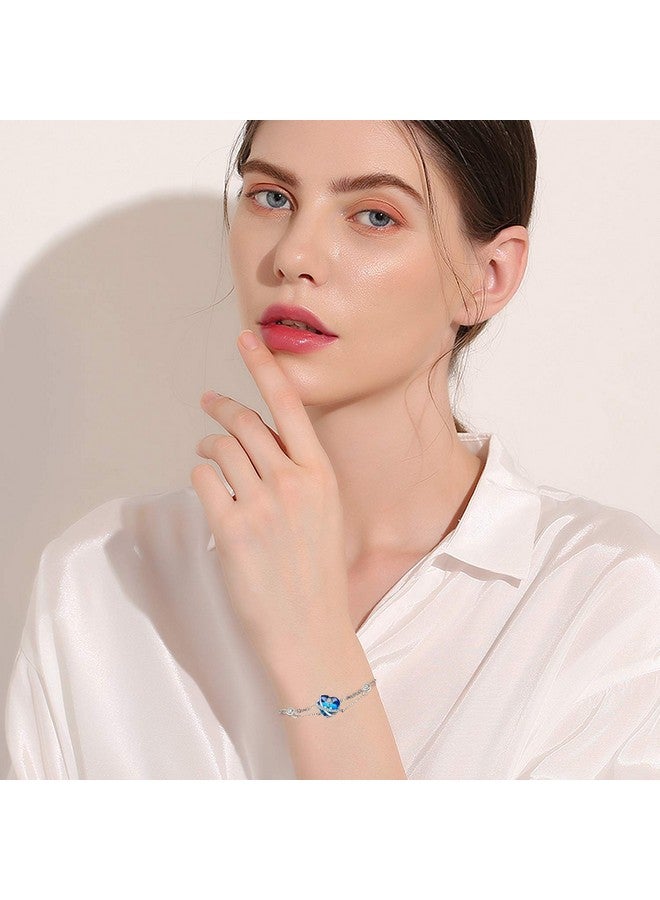 AOBOCO I Love You Jewelry Sterling Silver Blue Purple Love Heart Bangle Bracelet Embellished With Crystals From Austria Fine Anniversary Birthday Jewelry Gifts For Women (04 Blue Bracelet) - Image 4