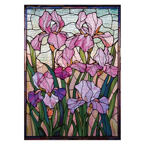 Larkipuzz Stained Glass Iris Flower Puzzles for Adults 1000 Pieces Art Gradient Mosaic Wildflower Pages Jigsaw Puzzles Difficult Pretty Purple Floral Plant Puzzle - Image 5
