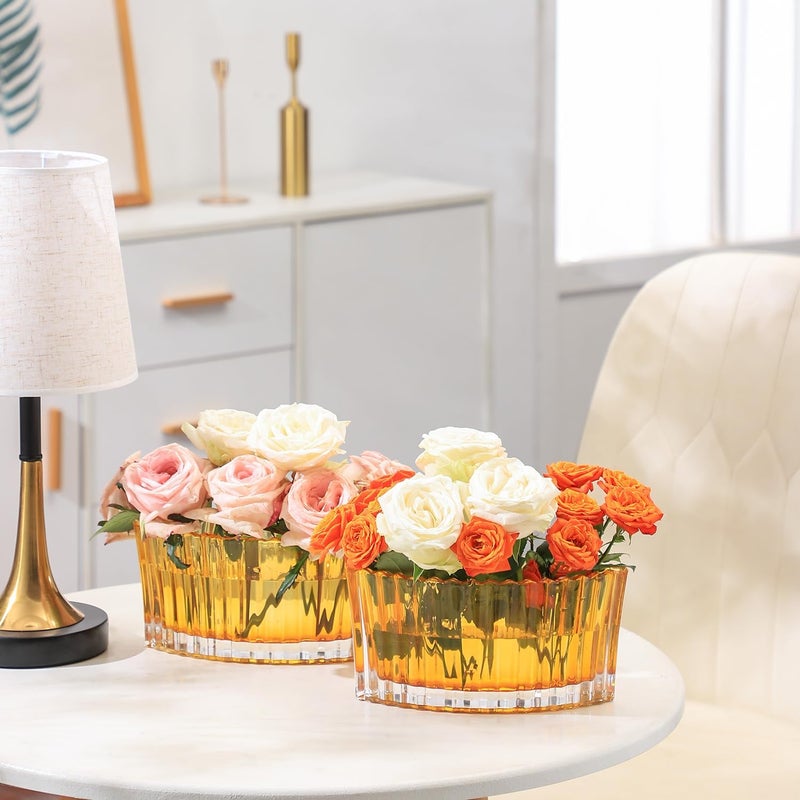mcmcncuiu Crystal Vases for Centerpieces, Flower Vases for Wedding Centerpieces, Amber Glass Vase for Flowers, Curve Small Vase for Living Room, Bedroom, Kitchen, Dining Table, Set of 2 - Image 5