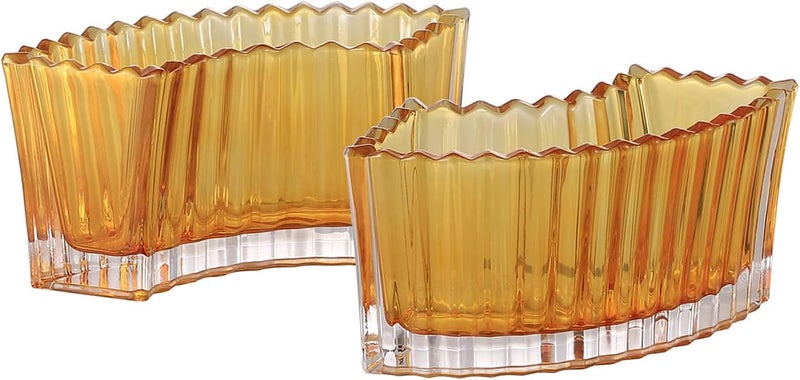 mcmcncuiu Crystal Vases for Centerpieces, Flower Vases for Wedding Centerpieces, Amber Glass Vase for Flowers, Curve Small Vase for Living Room, Bedroom, Kitchen, Dining Table, Set of 2 - Image 1