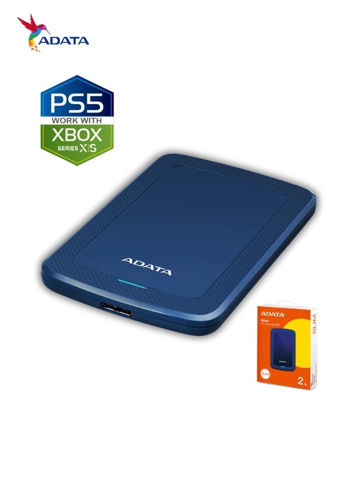أداتا - محرك الأقراص الصلبة الخارجي النحيف HV300 بسعة 2 تيرابايت | متوافق مع PS5 XBOX لنقل البيانات بسرعة فائقة للألعاب | أزرق - Image 1