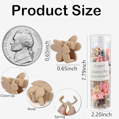 Kasmena 50Pcs Mini Flower Hair Accessories - Cute Tiny Claw Clips for Fine Hair Styling, Strong Grip Colorful Clips, Christmas Gifts for Women and Girls - Image 5