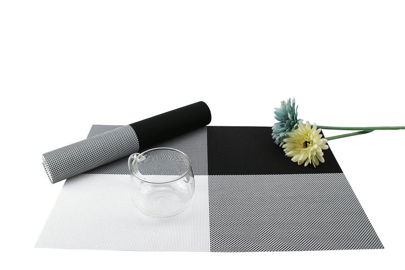 GEFEII Deluxe PVC Woven Vinyl NonSlip HeatResistant Grid Placemats Kitchen Dining Party Environmental Table Mats Place Mats Pad Cushion Black 6 - Image 3