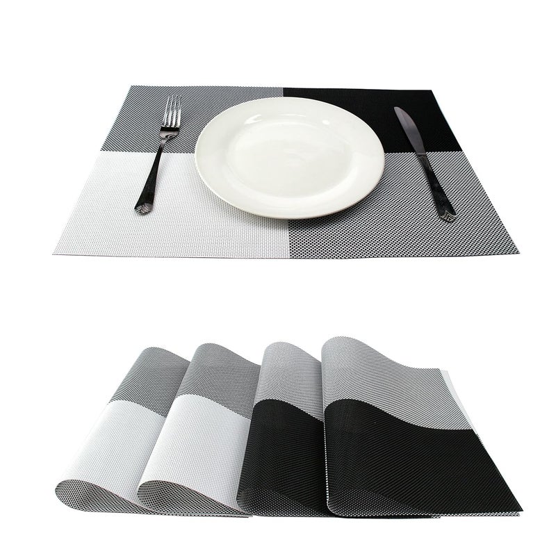 GEFEII Deluxe PVC Woven Vinyl NonSlip HeatResistant Grid Placemats Kitchen Dining Party Environmental Table Mats Place Mats Pad Cushion Black 6 - Image 1