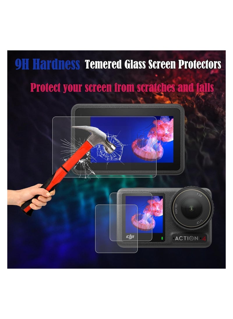 GUDOO Screen Protector For DJI Action 4Tempered Glass for DJI OSMO Action 4 Camera - Includes Tempered Glass LCD Display Film Lens Protector and Silicone Lens Cap Cover 0.3mm 9H Hardness Anti-Scratch Anti-Bubble (6+2 Pack)  - Image 3