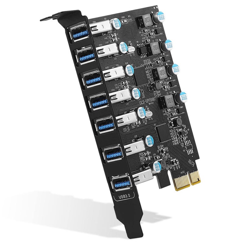 SINEFINE بطاقة توسيع PCI-E إلى USB 3.0 7 منافذ (7X USB-A) ، بطاقة إضافة PCI Express USB ، محول USB3 داخلي لجهاز الكمبيوتر المكتبي ، بطاقة مضيف - Image 1