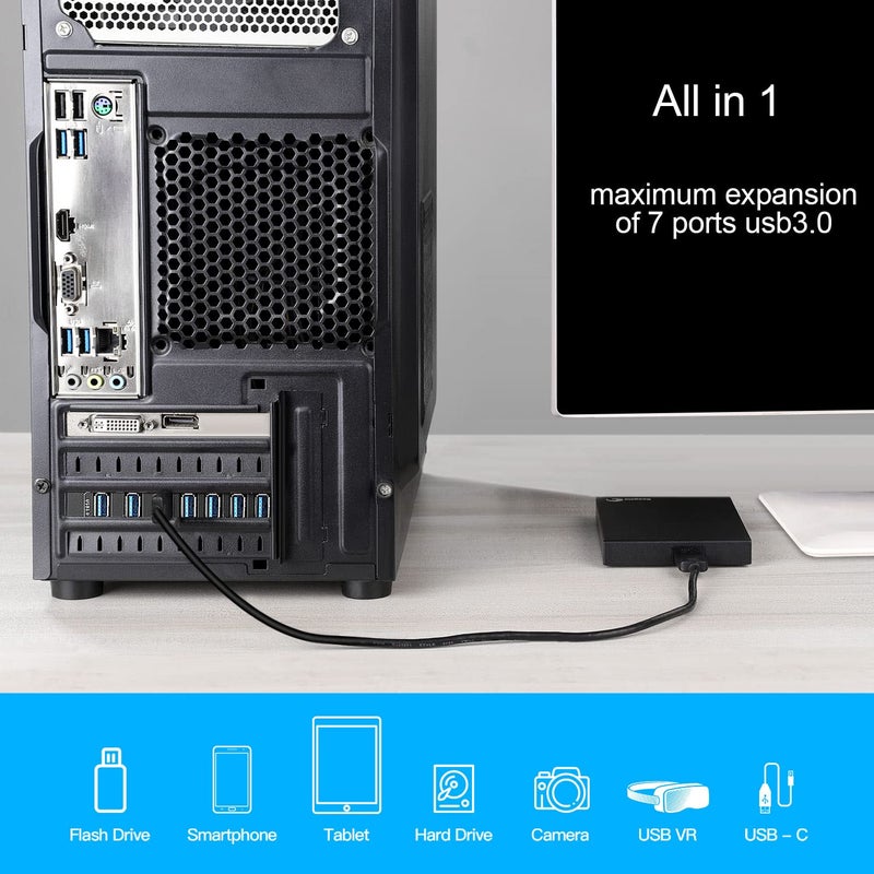 SINEFINE بطاقة توسيع PCI-E إلى USB 3.0 7 منافذ (7X USB-A) ، بطاقة إضافة PCI Express USB ، محول USB3 داخلي لجهاز الكمبيوتر المكتبي ، بطاقة مضيف - Image 2