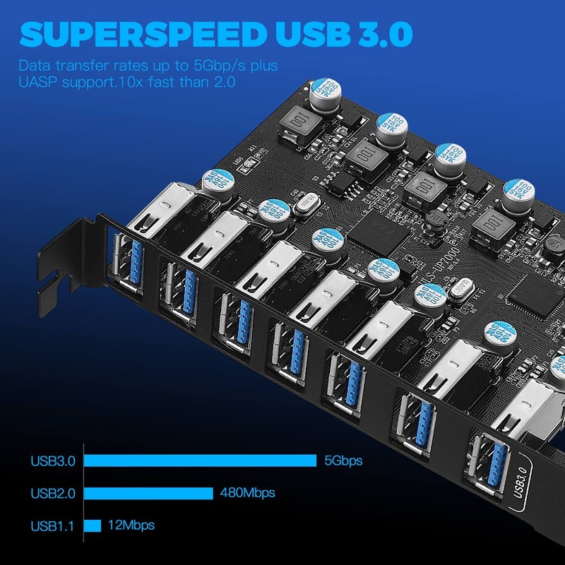 SINEFINE بطاقة توسيع PCI-E إلى USB 3.0 7 منافذ (7X USB-A) ، بطاقة إضافة PCI Express USB ، محول USB3 داخلي لجهاز الكمبيوتر المكتبي ، بطاقة مضيف - Image 4