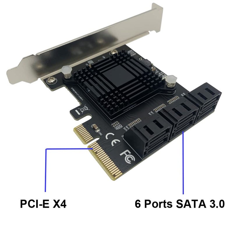 BTBcoin بطاقة توسيع PCI-E X4 SATA 3.0 بـ 6 منافذ، وحدة تحكم توسيع 6Gbps مع 6 كابلات SATA وحامل منخفض الارتفاع، غير RAID (ASM1166) - Image 2