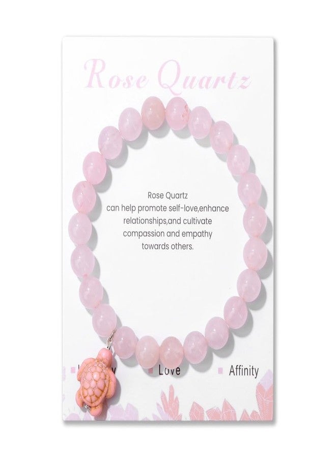 Pingyongchang Sea Turtles Stress Relief Anxiety Yoga Bracelet,Healing Crystal Stone Mantra Bracelets for Women Men Inspirational Bohemian Natural Beaded Birthday Holiday Beach Gifts-Pink Quartz - Image 1