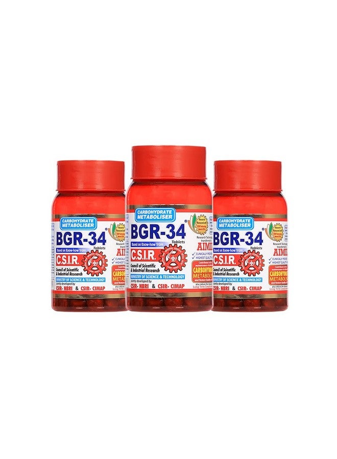 AIMIL BGR Artcollectibles India 300 BGR-Pack of 34 Tablets Natural Herbal Blood Glucose Metaboliser, Research Product of C.S.I.R (3 Packs) - Image 1