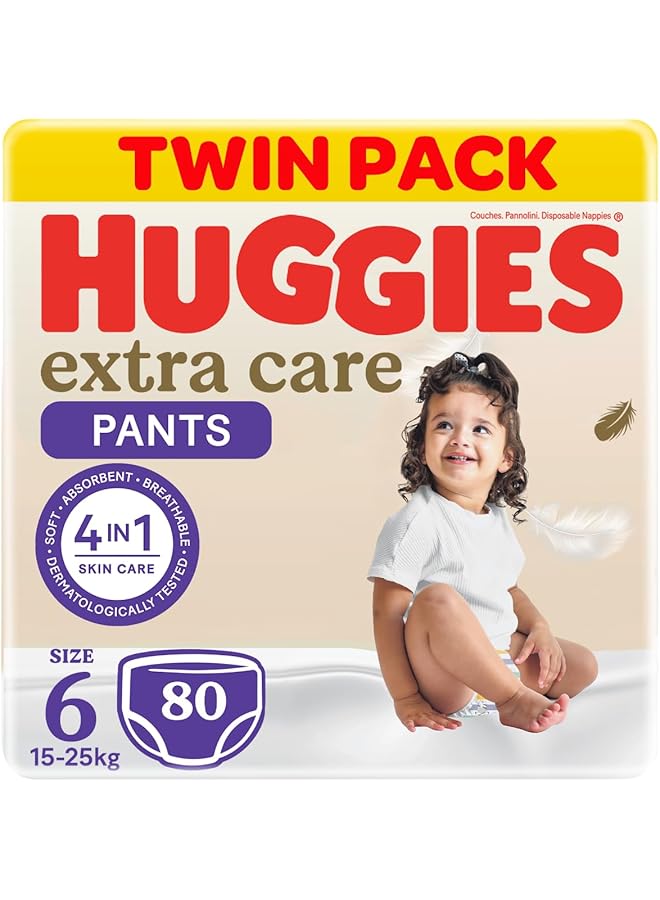 HUGGIES Extra Care Culottes Size 6 15 25 Kg Twin Jumbo Pack 80 Diaper Pants - Image 1