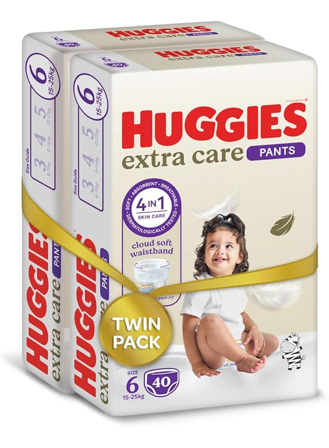 HUGGIES Extra Care Culottes Size 6 15 25 Kg Twin Jumbo Pack 80 Diaper Pants - Image 2