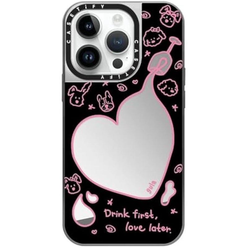 Casetify Mirror Case for iPhone 14 Pro Compatible with Magsafe - Drink First - Silver on Silver - Image 1