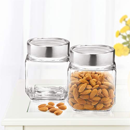 Brezzycloud 580ml Cube Jar, Transparent Glass Sealed Jar, Kitchen Glass Bottle for Spices, Dryfruits and food, Kitchen Storage Glass Jar (Set Of 4) - Image 1