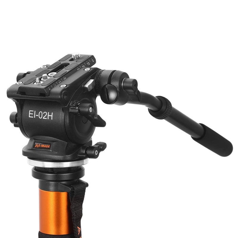 EI-02H Fluid Drag Head | 75mm Flat Base with 360° Rotation, -65°/+90° Pitch Angle for Video Camera, DSLR Camera | Payload 5kg,Black
