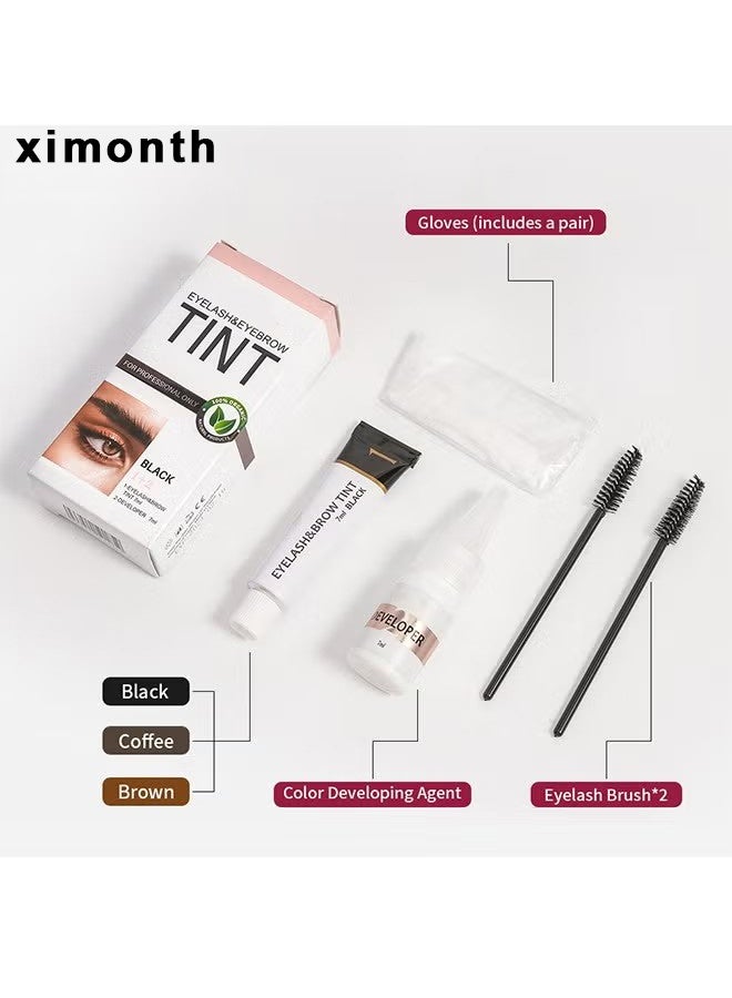 ximonth Eyelash Eyebrow Tint Dye Kit, 2-In-1 Eyelash And Eyebrow, Semi Permanent Eyebrow Dye Cream 7ML - Black - Image 4