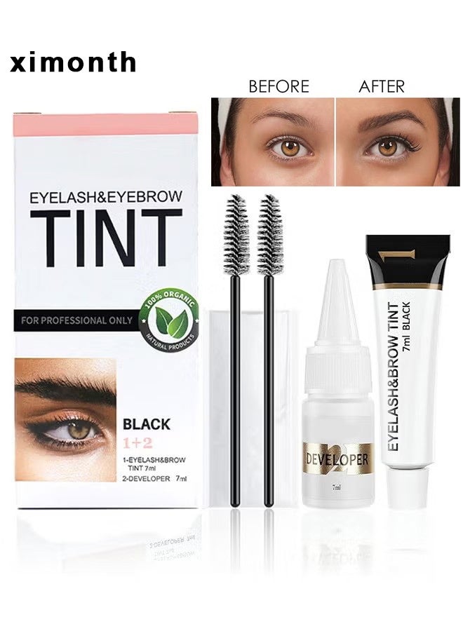 ximonth Eyelash Eyebrow Tint Dye Kit, 2-In-1 Eyelash And Eyebrow, Semi Permanent Eyebrow Dye Cream 7ML - Black - Image 1