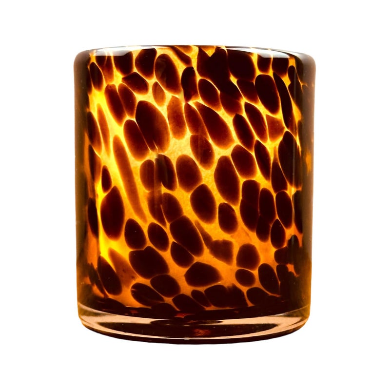 Hapton House Tortoise Shell Glass Candle Holder - Votive and Tealight Candle Holder - Leopard Print - Cheetah Print - Animal Print - Tortoiseshell - Candle Jar - Wedding - Holiday Decor - Small - Image 1