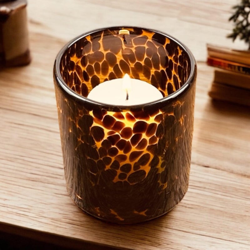 Hapton House Tortoise Shell Glass Candle Holder - Votive and Tealight Candle Holder - Leopard Print - Cheetah Print - Animal Print - Tortoiseshell - Candle Jar - Wedding - Holiday Decor - Small - Image 2