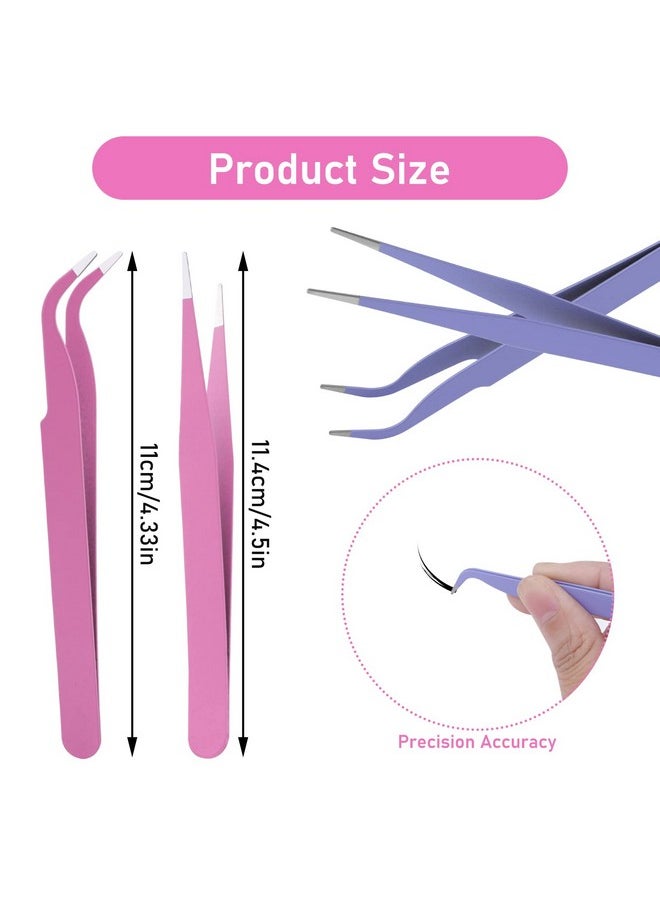 Prasacco - Rasacco 4 Pcs Straight Curved Tweezers Sticker Tweezers Craft Tweezers Eyelash Tweezers Nail Art Rhinestone Tweezers - Image 1