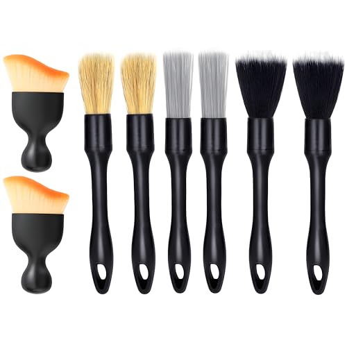 Riomhorry 8 PCS Car Detailing Brush Set, Car Interior and Exterior Soft Bristle Cleaning Brushes, 4 Different Detailing Brushes for Auto Detailing, Dashboard, Vents, Wheels and Tires - Image 1
