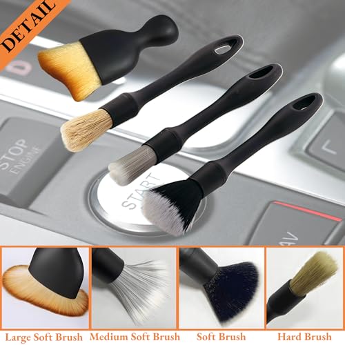 Riomhorry 8 PCS Car Detailing Brush Set, Car Interior and Exterior Soft Bristle Cleaning Brushes, 4 Different Detailing Brushes for Auto Detailing, Dashboard, Vents, Wheels and Tires - Image 3