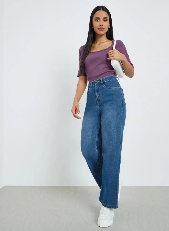 Styli Blue Straight Leg Low Fade Jeans